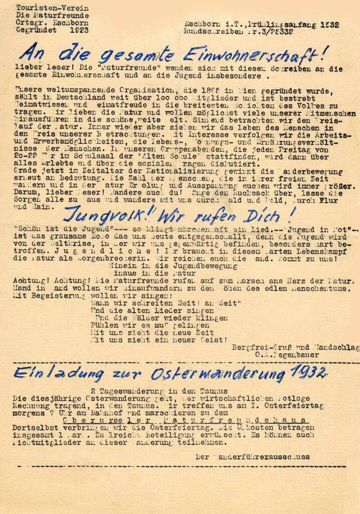 Naturfreunde Eschborn Aufruf aus 1932 (Copy)