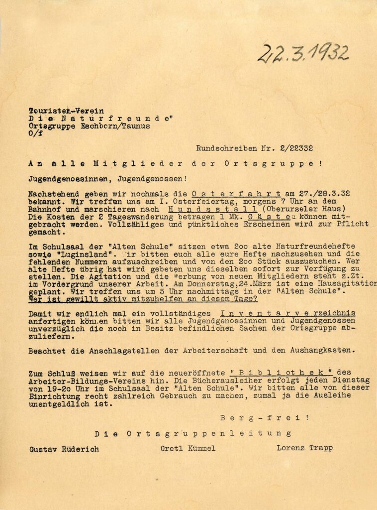 Naturfreunde Eschborn Rundschreiben aus 1932 (Copy)