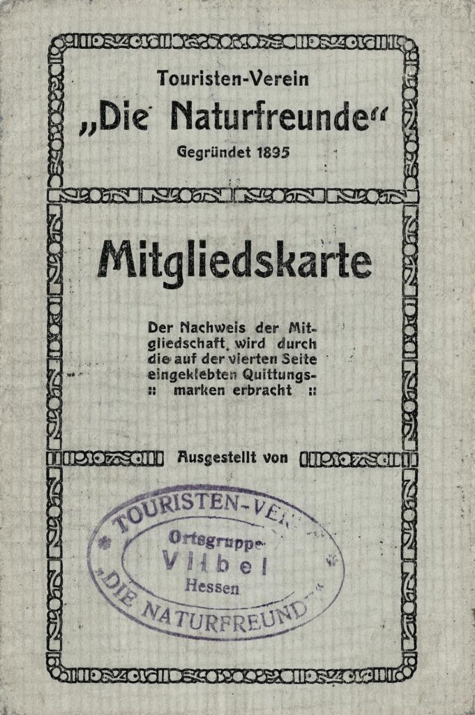 Naturfreunde Vilbel Mitgliedsausweis vor 1933 (front) (Copy)